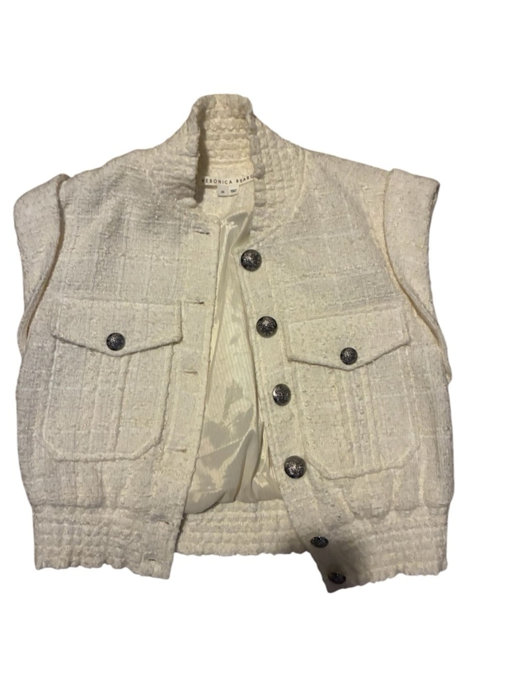 Veronica Beard Ivory Tweed Buttoned Vest